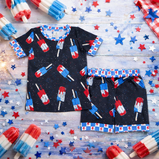 Popsicle lightning blue black short-sleeved shorts pajama set
