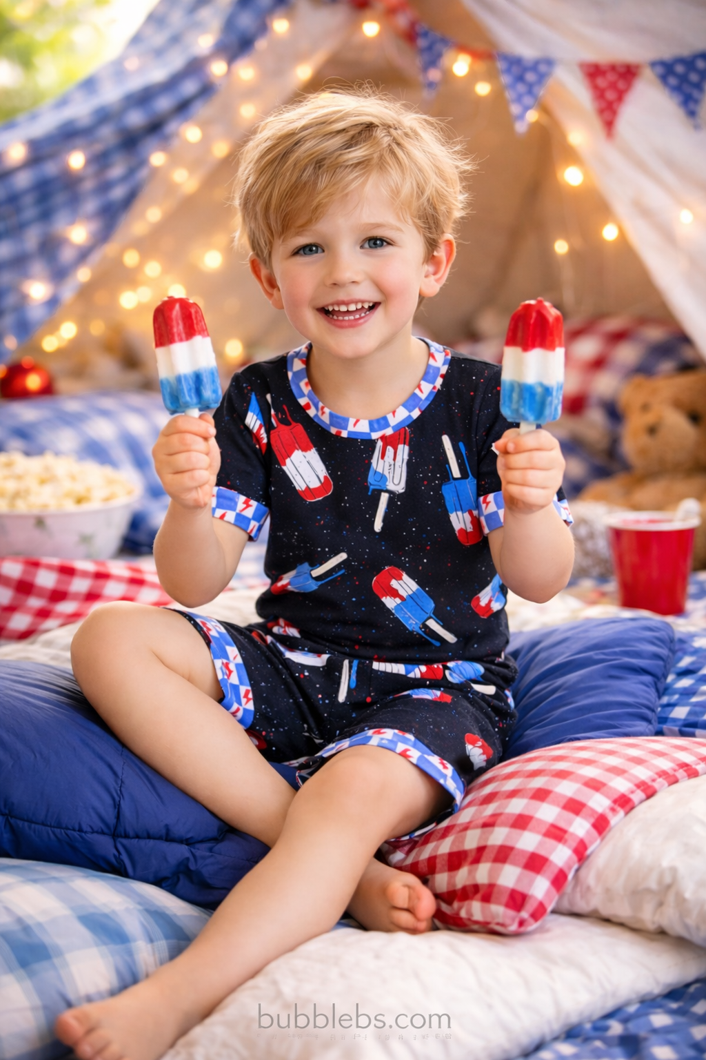 Popsicle lightning blue black short-sleeved shorts pajama set