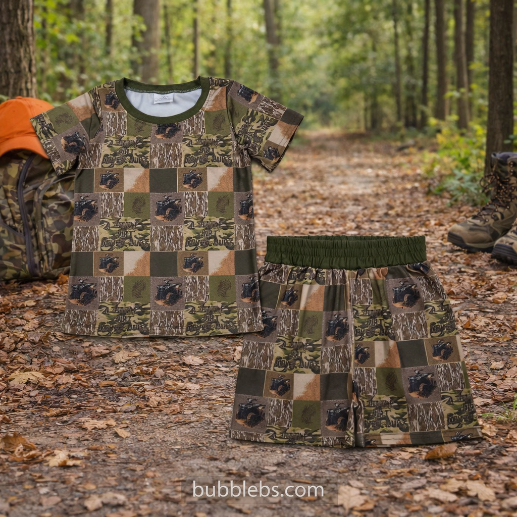 Letter Camouflage Check Short-Sleeve and Shorts Set