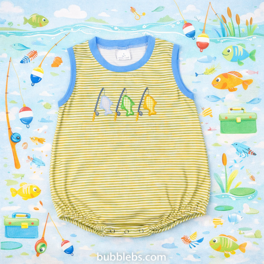 Gone Fishin' Striped Bubble Romper
