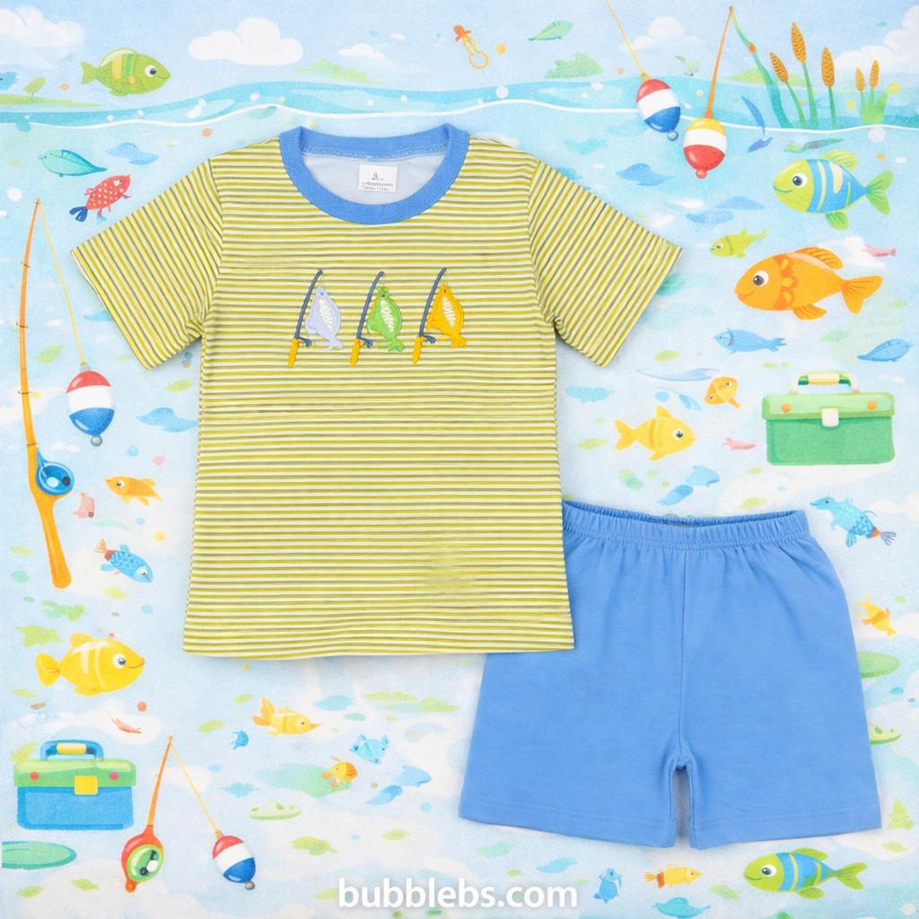 Gone Fishin' Striped Shorts Set