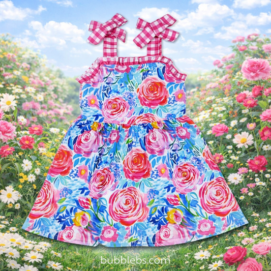 Baby Girls Pink Floral Tie-Strap Dress