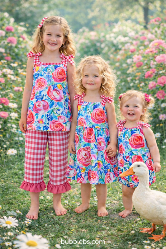 Baby Girls Pink Floral & Gingham Two-Piece Set