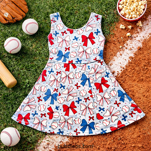 Baseball Bows Sleeveless Dress Skort
