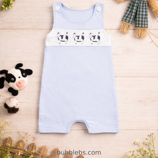 Blue Cows Sibling Set Boys Romper