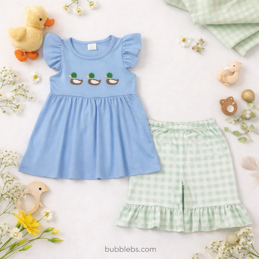 Blue Ducks Flutter Sleeve Two Piece Set