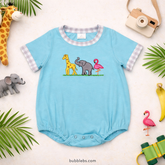 Blue Animals Embroidered Boys Bubble