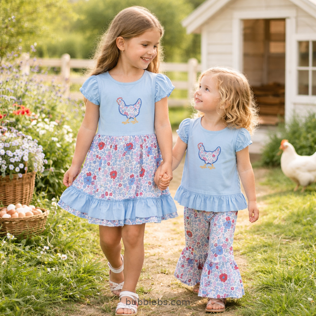 Bluebird Garden Chicken Sibling Set Girls Two Piece
