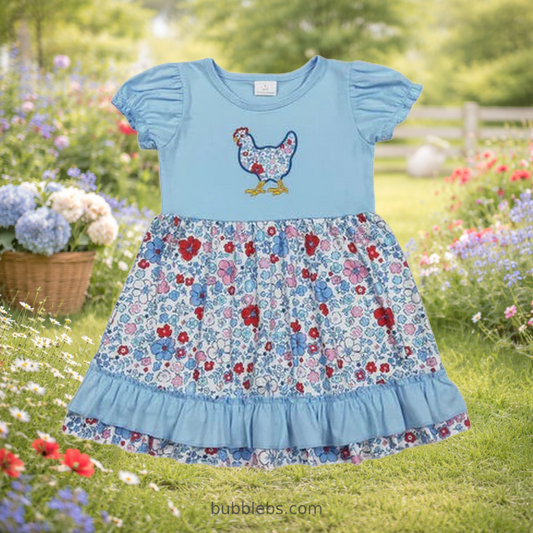 Bluebird Garden Chicken Sibling Set Girls Dress