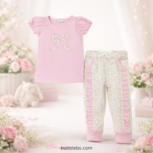 Blush Garden Bow Ruffle Pant Set