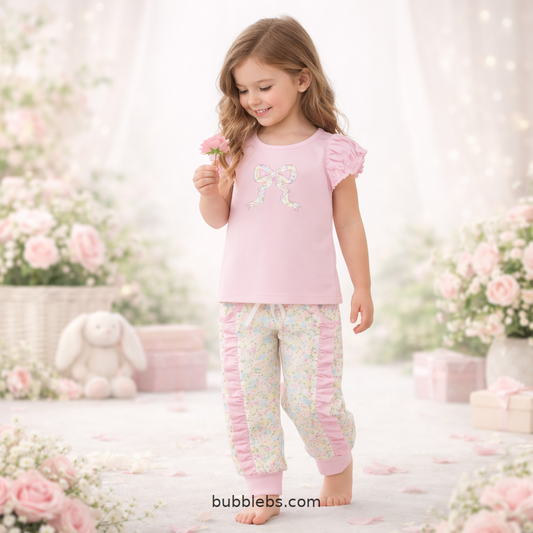 Blush Garden Bow Ruffle Pant Set