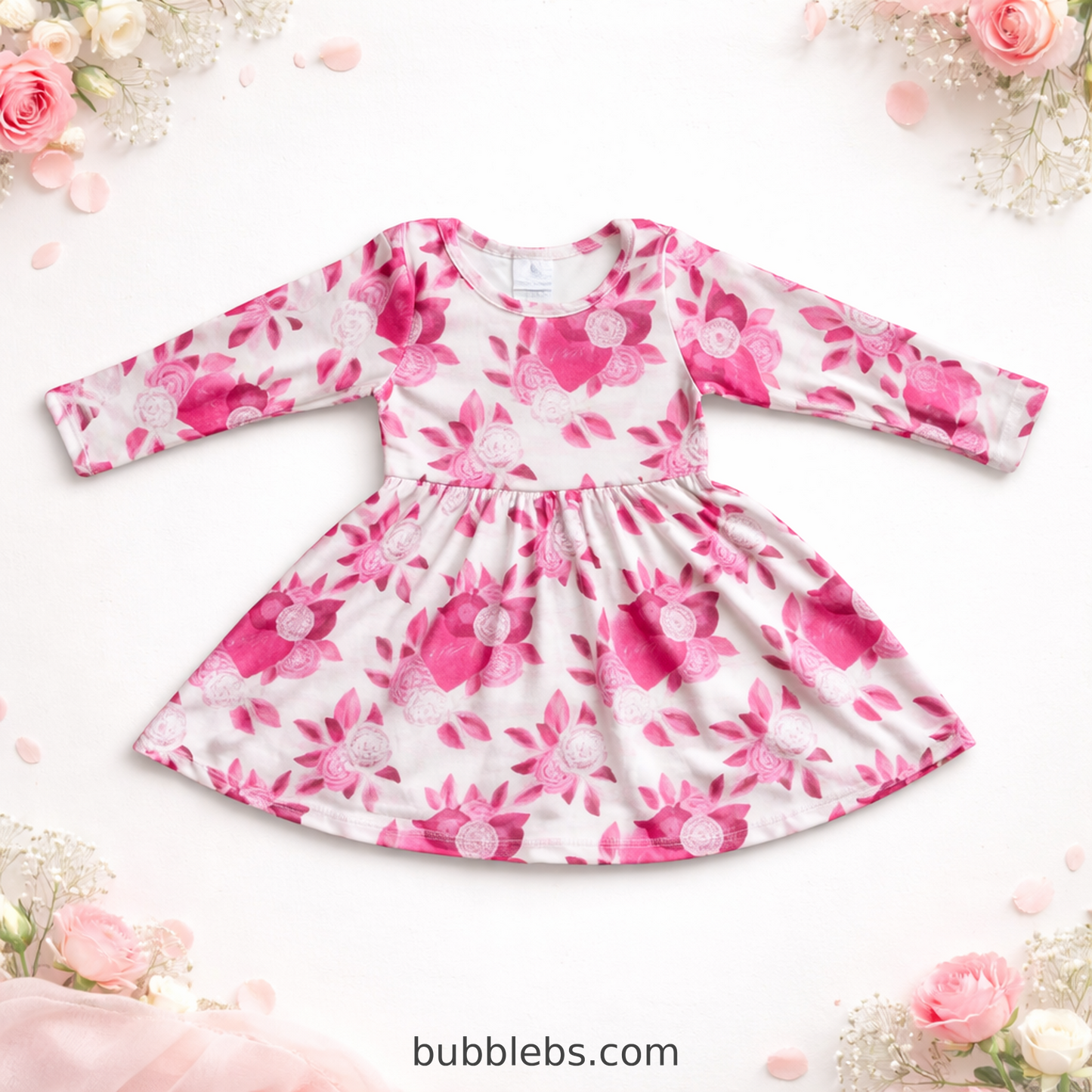 Blush Vintage Rose Long Sleeve Twirl Dress