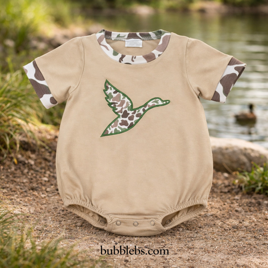 Camo Duck Appliqué Boys Bubble Romper