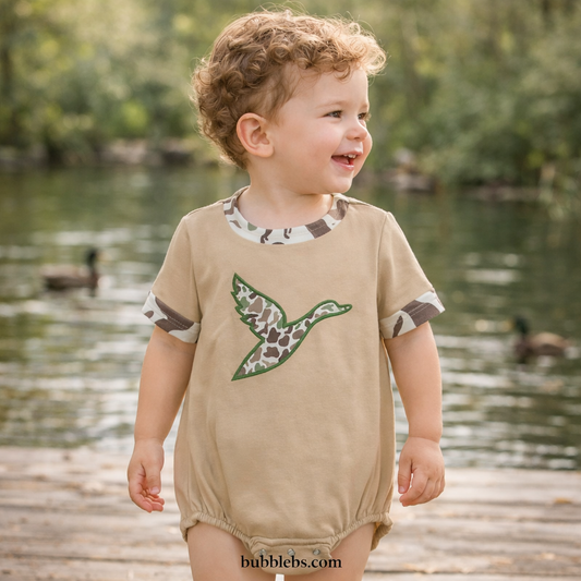 Camo Duck Appliqué Boys Bubble Romper