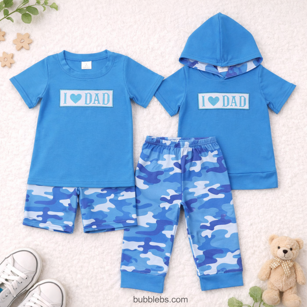 Camouflage Blue Boys Two Piece Set with Long Pants and Hoodie
