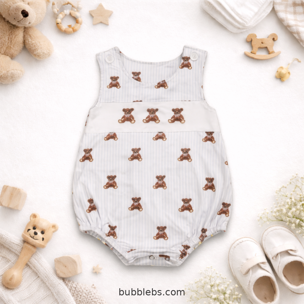 Classic Teddy Bear Stripe Bubble Romper
