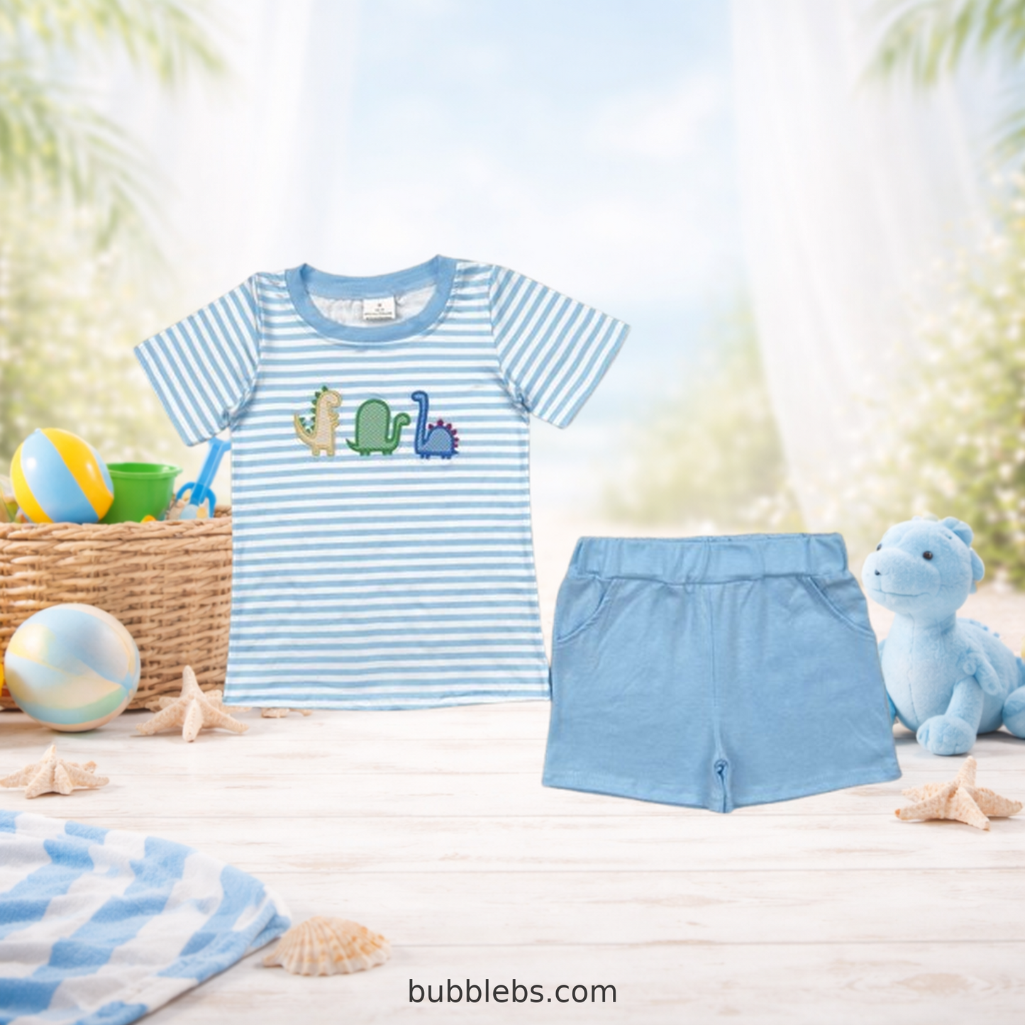 Coastal Dino Stripe Short Sibling Set – Boys Two Piece