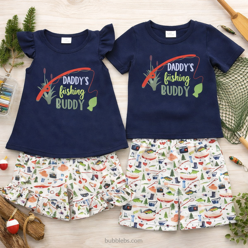 Daddy's Fishing Buddy Blue Shirt Boys Two Piece