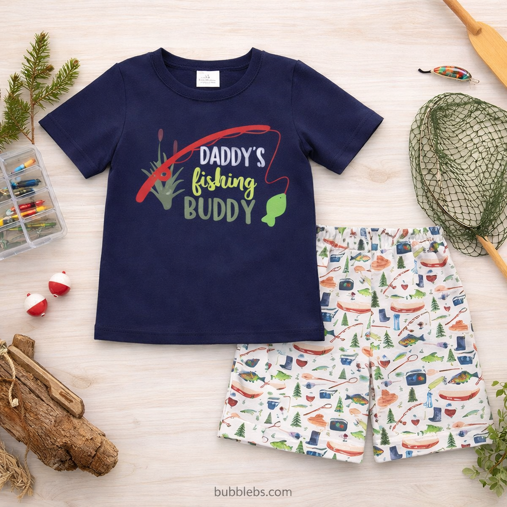 Daddy's Fishing Buddy Blue Shirt Boys Two Piece