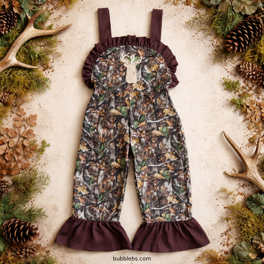 Girls Deer Hunting Camo Ruffle Jumpsuit