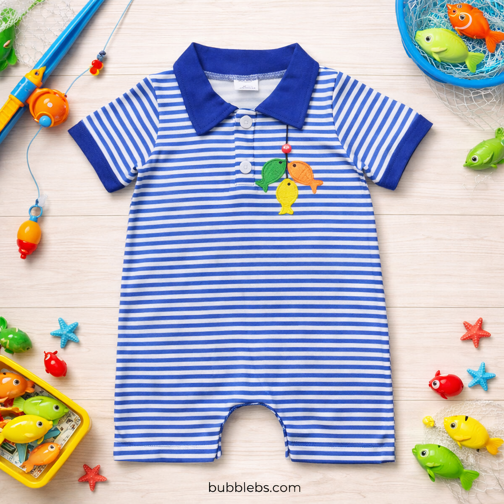 Fishing Striped Boys Romper