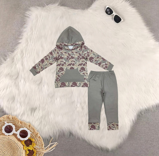 Boy Camo Hooded set- Grey