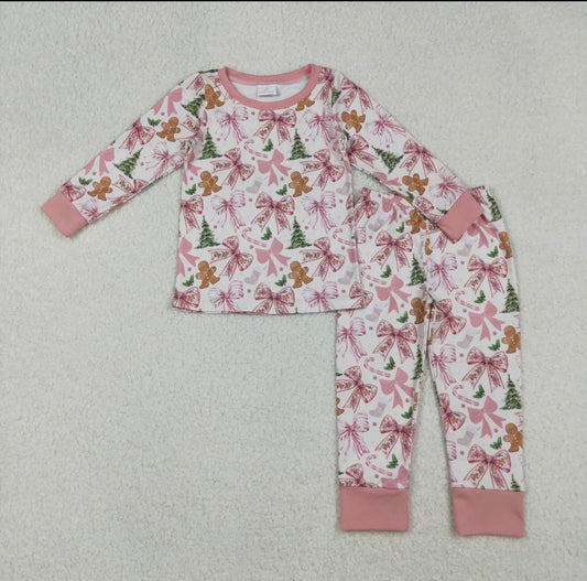 Girls Pink Christmas, Bow, Gingerbread Set