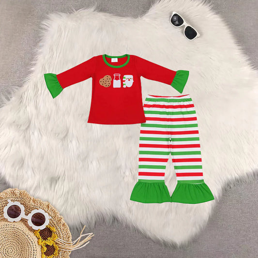 Girls "Milk, Cookies, Santa" Striped Set