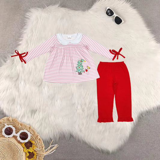 Girls Striped Christmas Tree Set