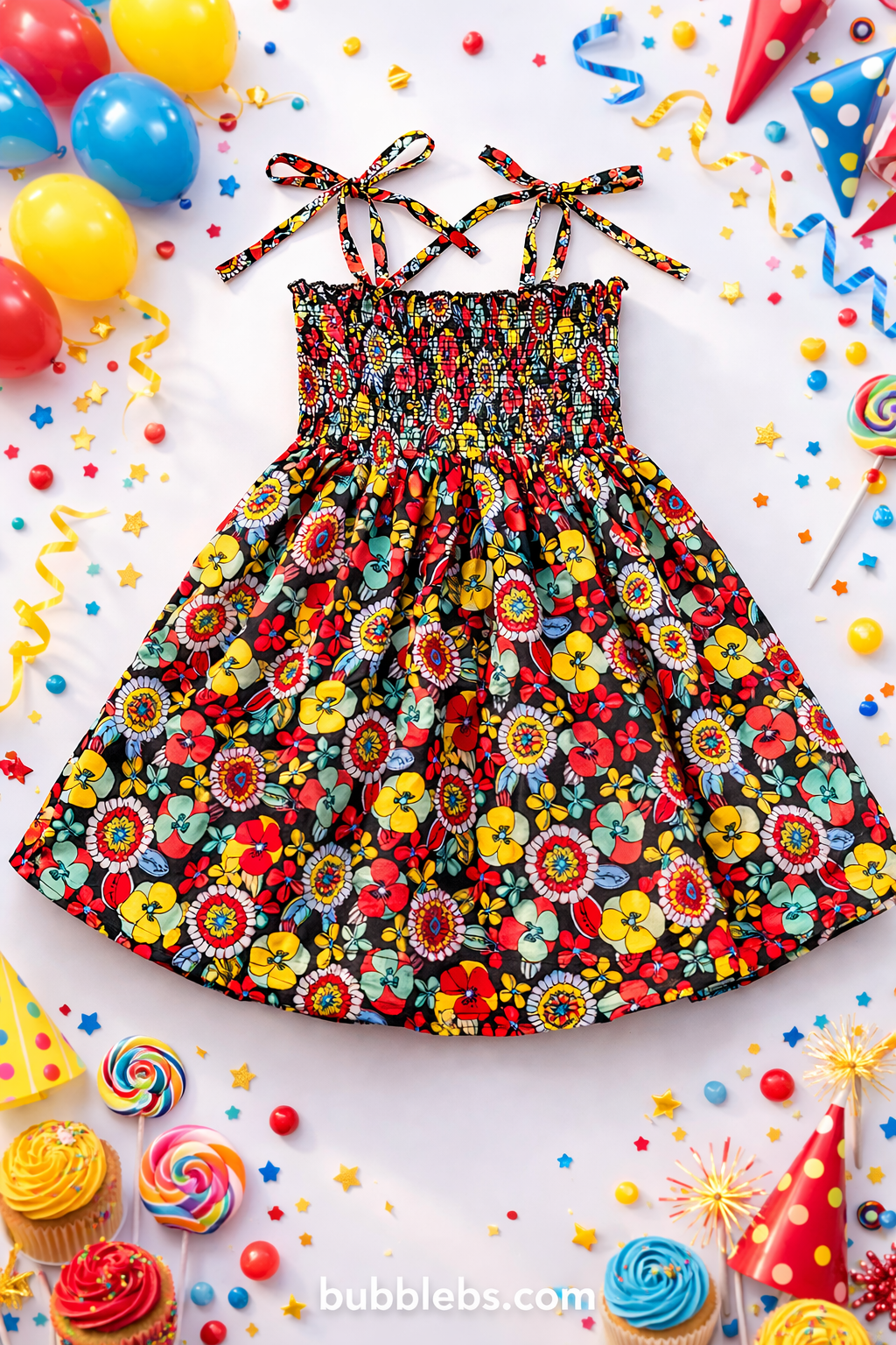 Fiesta Floral Smocked Tie-Strap Dress