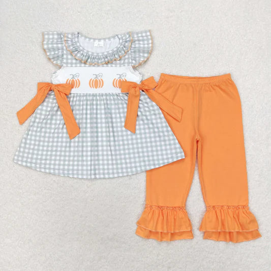 Girls Orange Bow Pumpkin Set