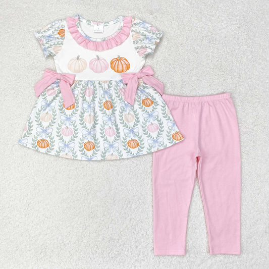 Girls Pink Bow Pumpkin Set