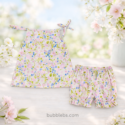 Baby Girls Pink Strap Floral Tunic Ruffle Shorts Outfit Set Cute Baby Girl Clothing Set