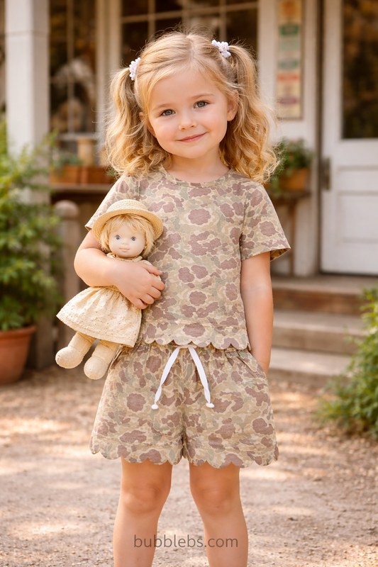 Baby Girls Camouflage Top with Scallop Shorts Outfit Set