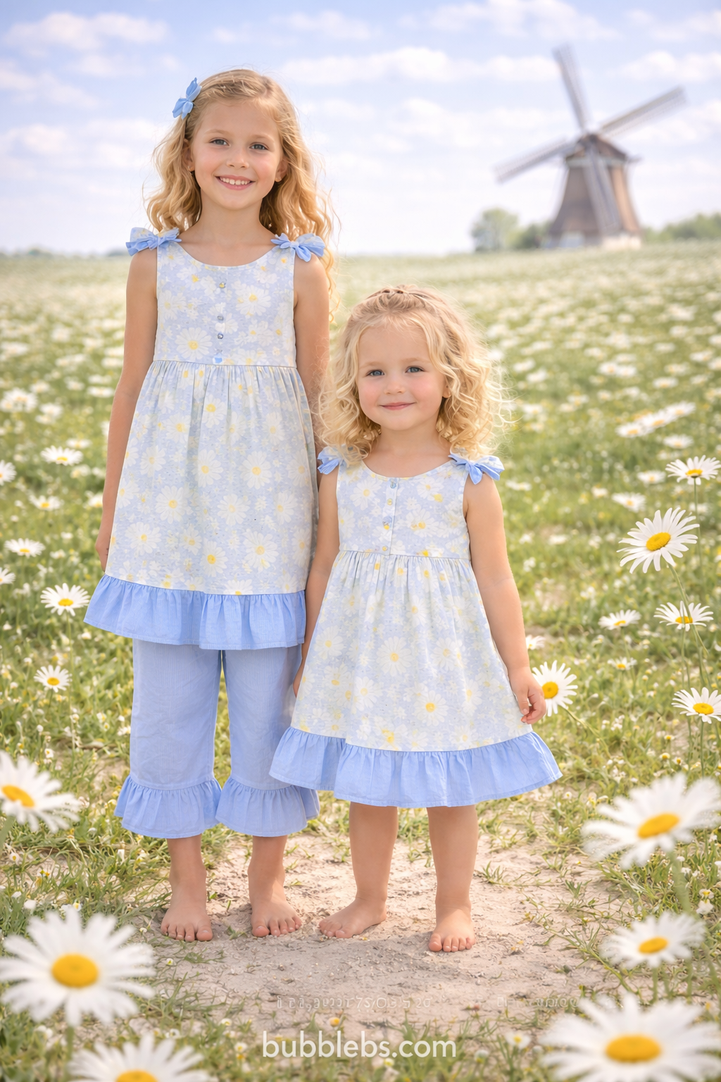 Girls Daisy Flowers Bow Tie-Strap Summer Dress