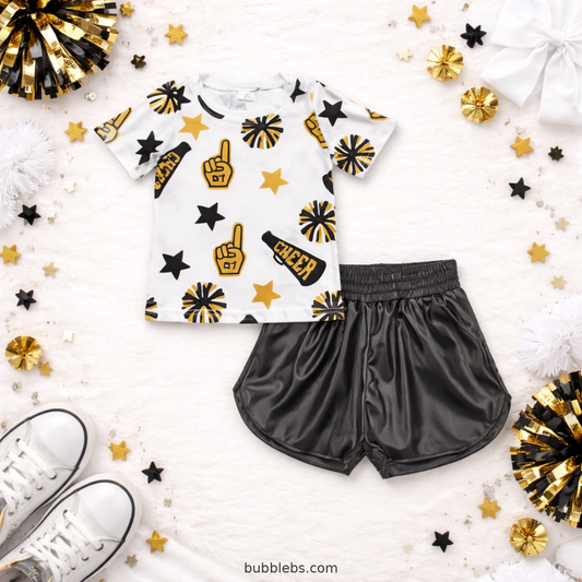 Gold & Black Cheer Spirit Shorts Set