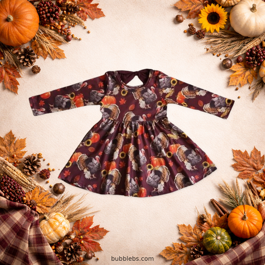 Harvest Turkey Ruffle Thanksgiving Dress