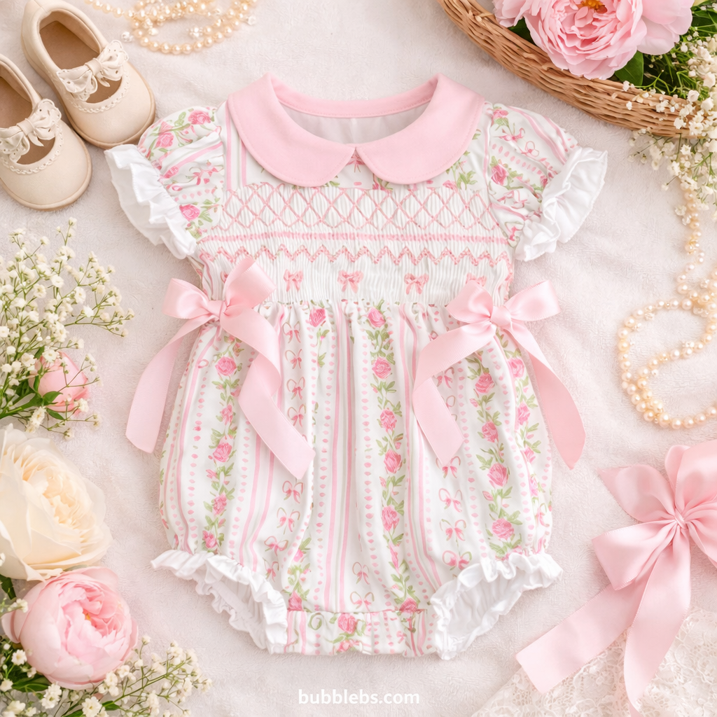 Heirloom Rose Smocked Pink Bows Bubble