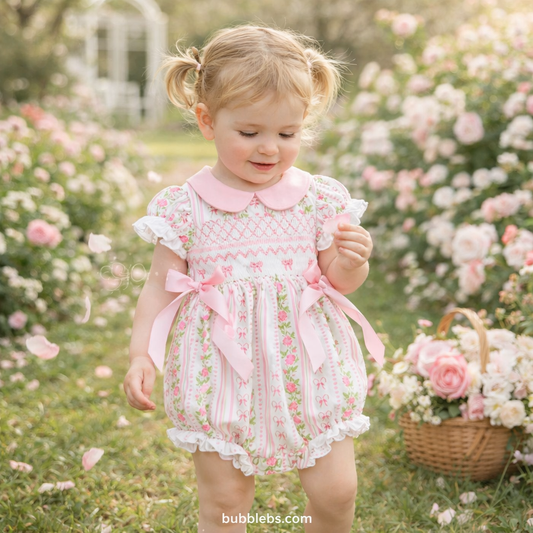 Heirloom Rose Smocked Pink Bows Bubble