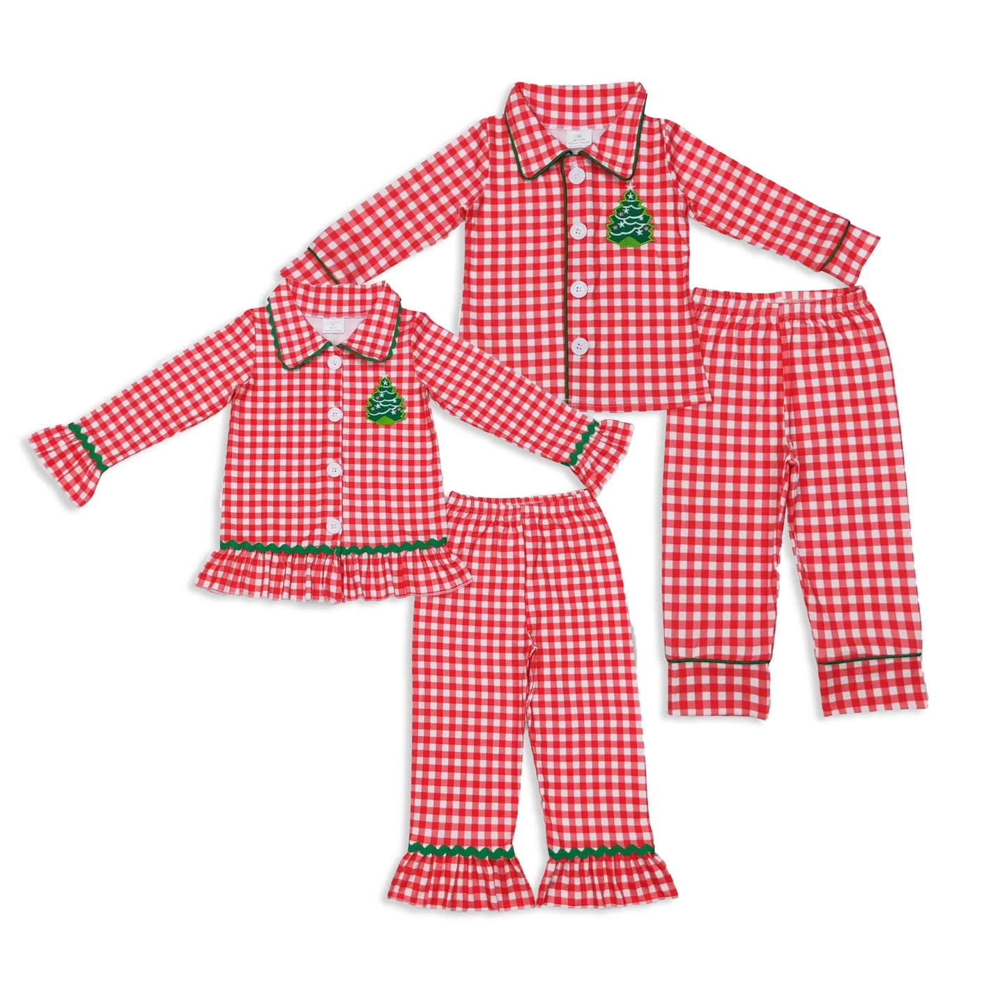 Girl Red Christmas Tree plaid Pjs