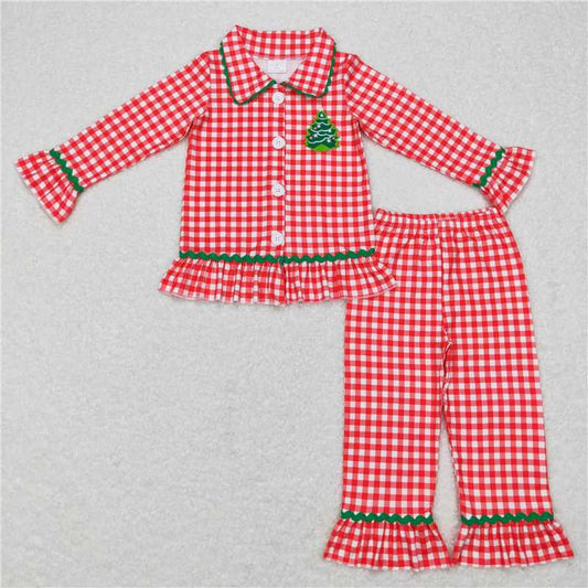 Girl Red Christmas Tree plaid Pjs