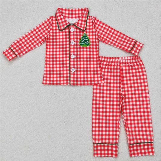 Boy Red Christmas Tree plaid Pjs