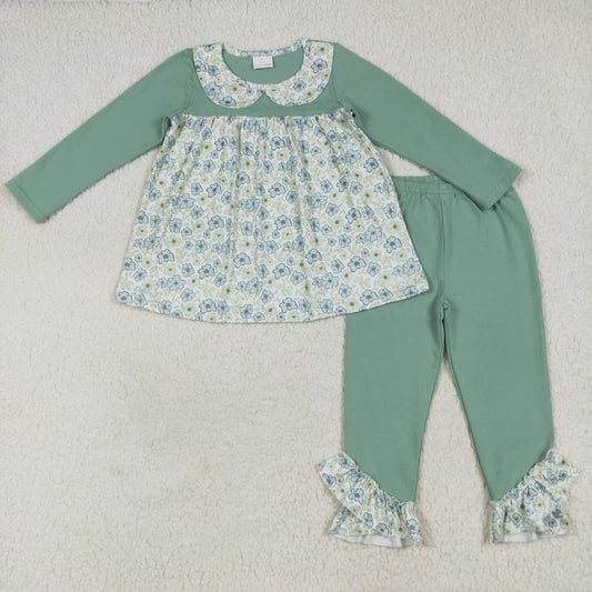 Girls Floral Long Sleeve Set Green