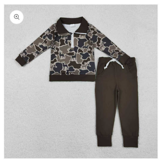 Boys Camo and Deer Dark Brown set