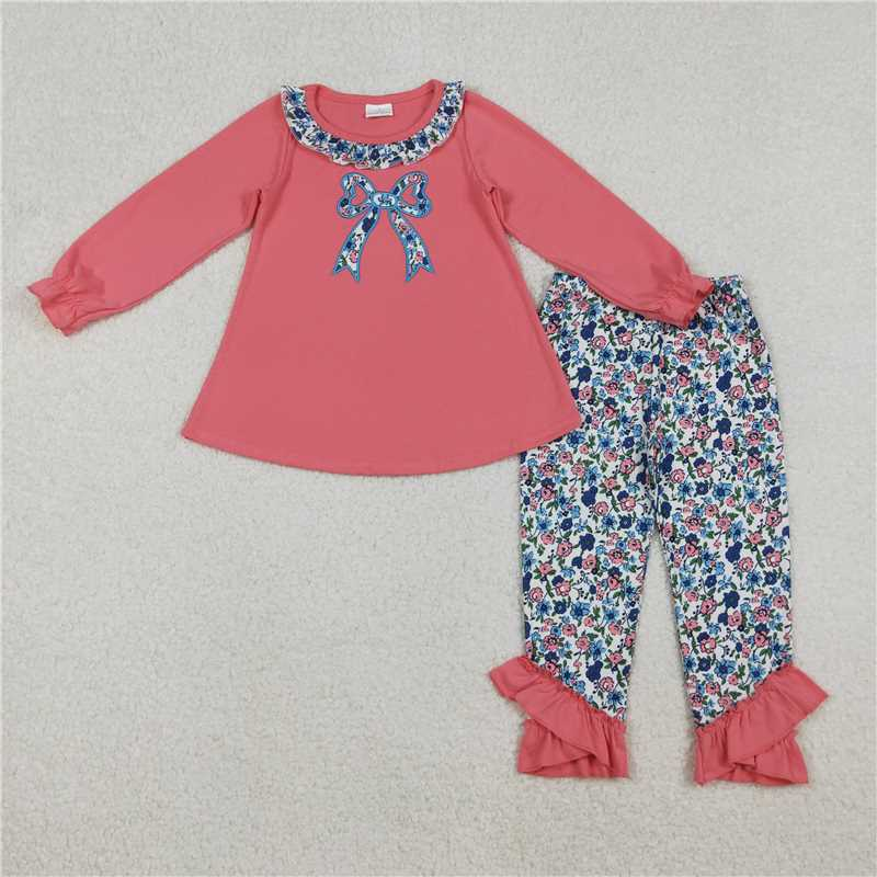 Girls Pink Floral Ruffle Set