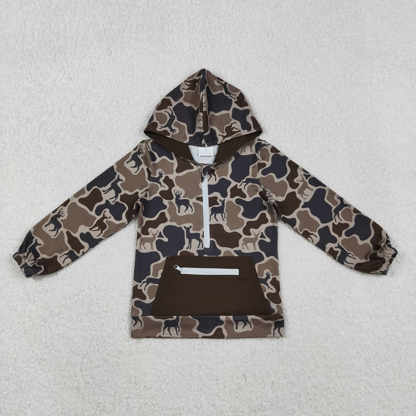 Boys Camo Dark Brown Hooded Pull Over