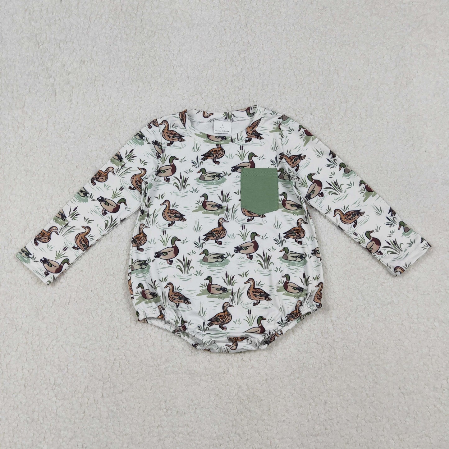 Boys Duck Green Long Sleeve Bubble
