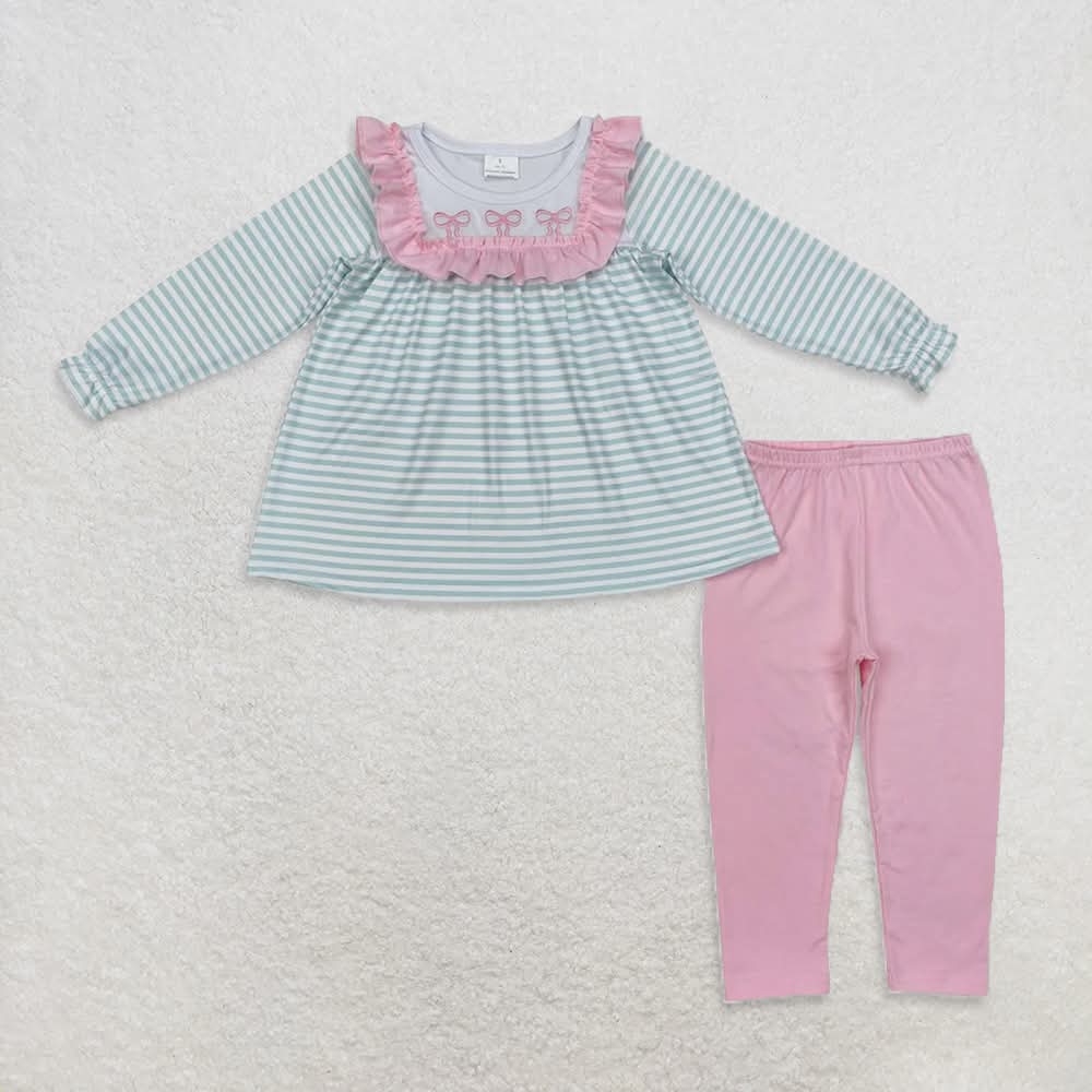 Girls Bow blue Stripped set