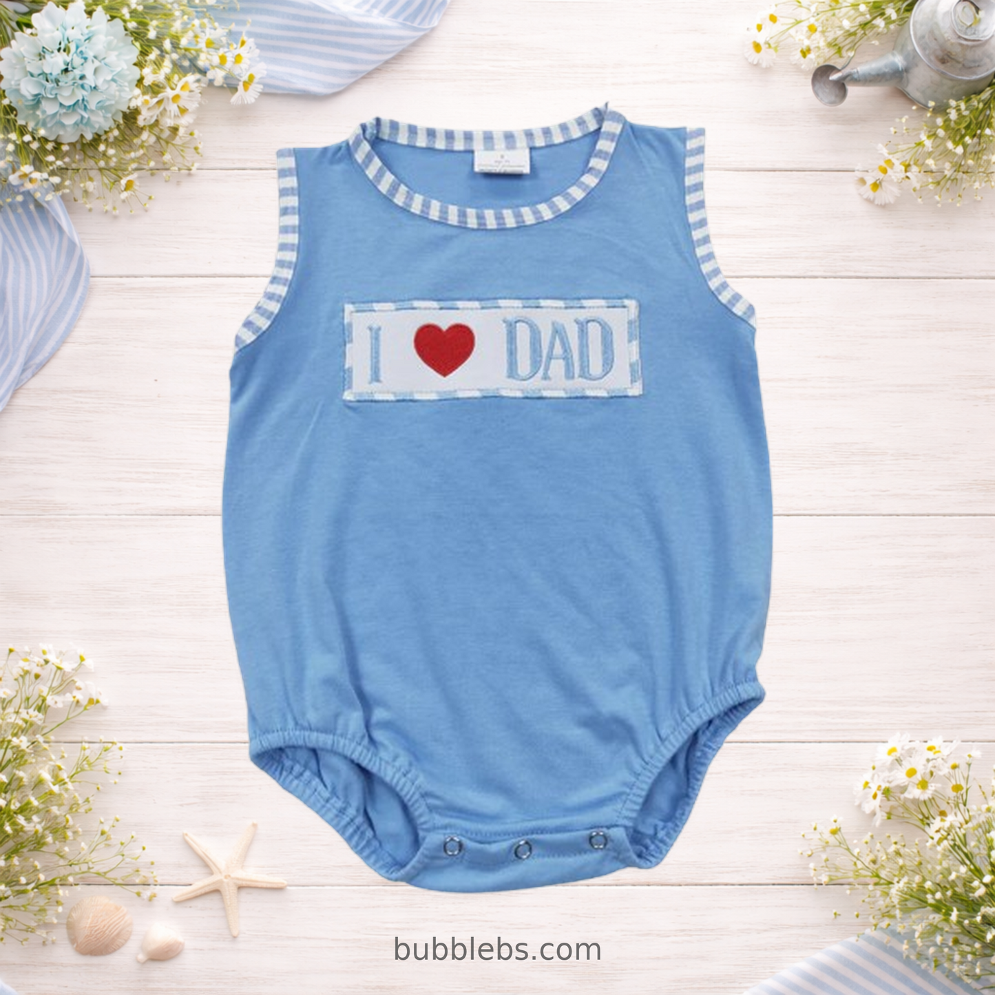 I Love Dad Blue Stripe Boys Bubble Romper