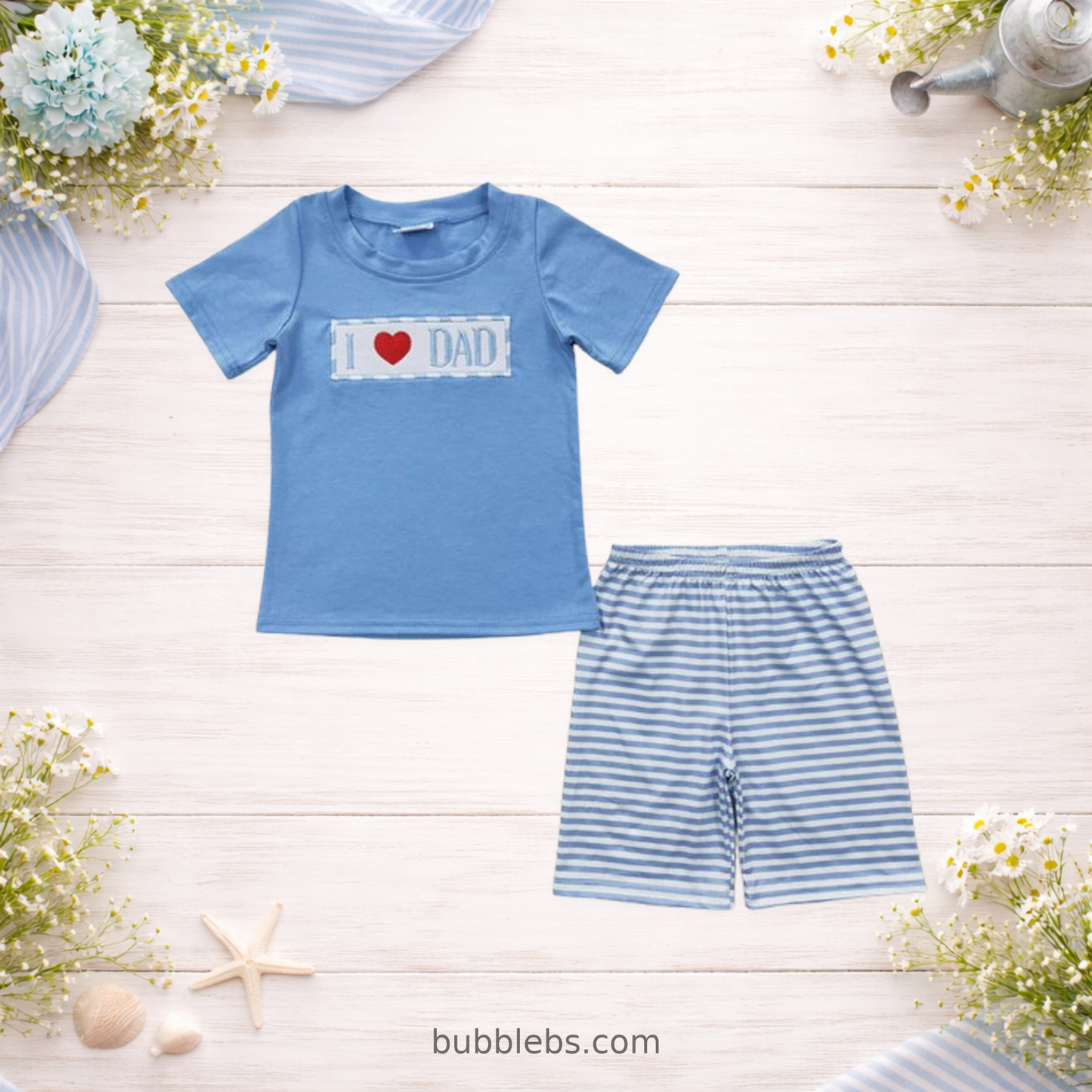 I Love Dad Blue Stripe Boys Two-Piece Set